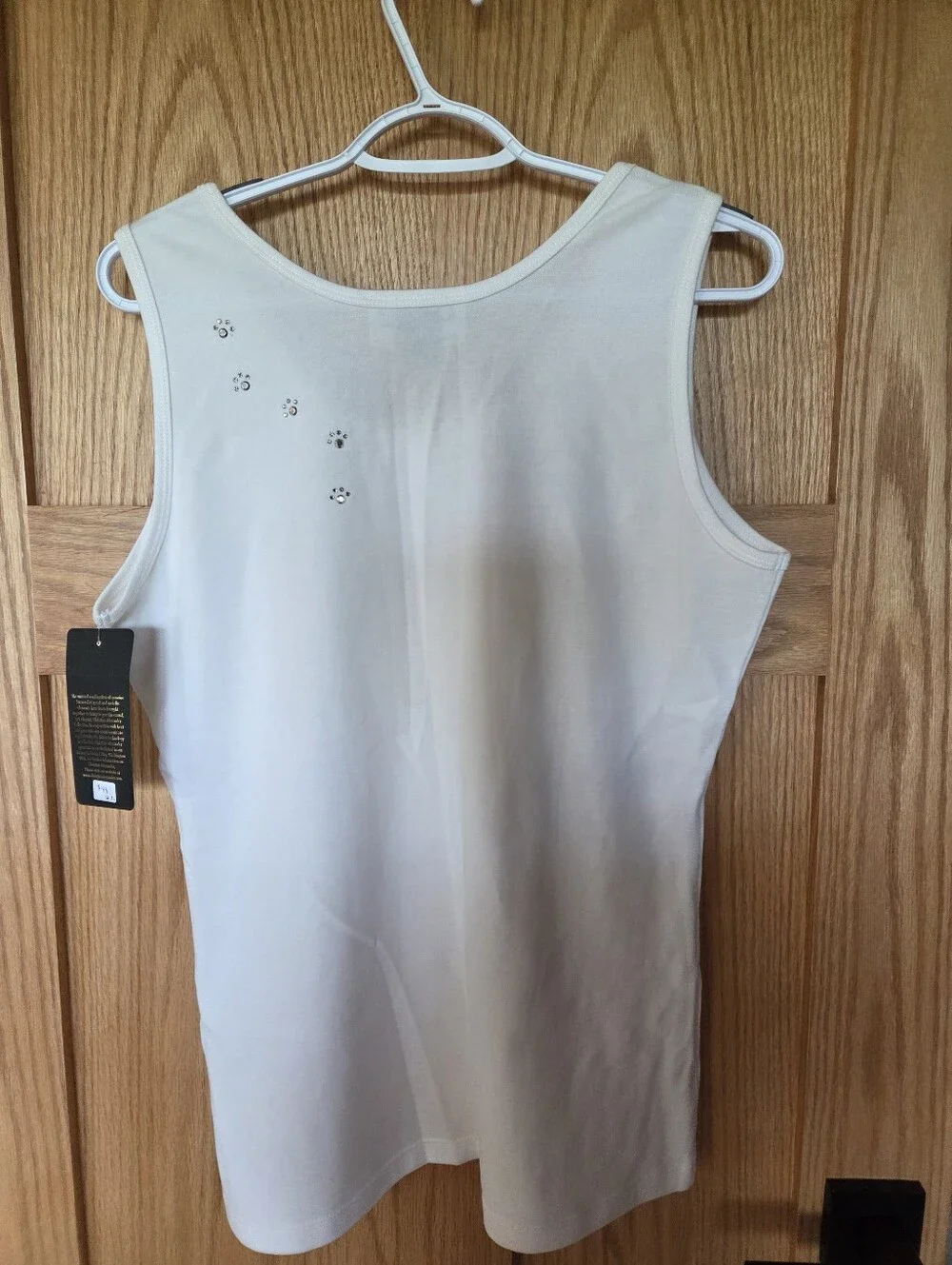 Christine Alexander Cream Rhinestone Cat Tank Top